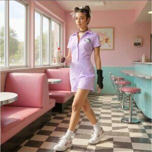 Sanrio ✦ Hello Kitty Lavender Romper ✦ Button-Up Cotton Softcore Alt-Glam NWOT S